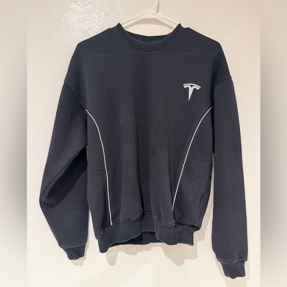 Tesla Black Crewneck Reflective Logo Sweatshirt Size Small Unisex